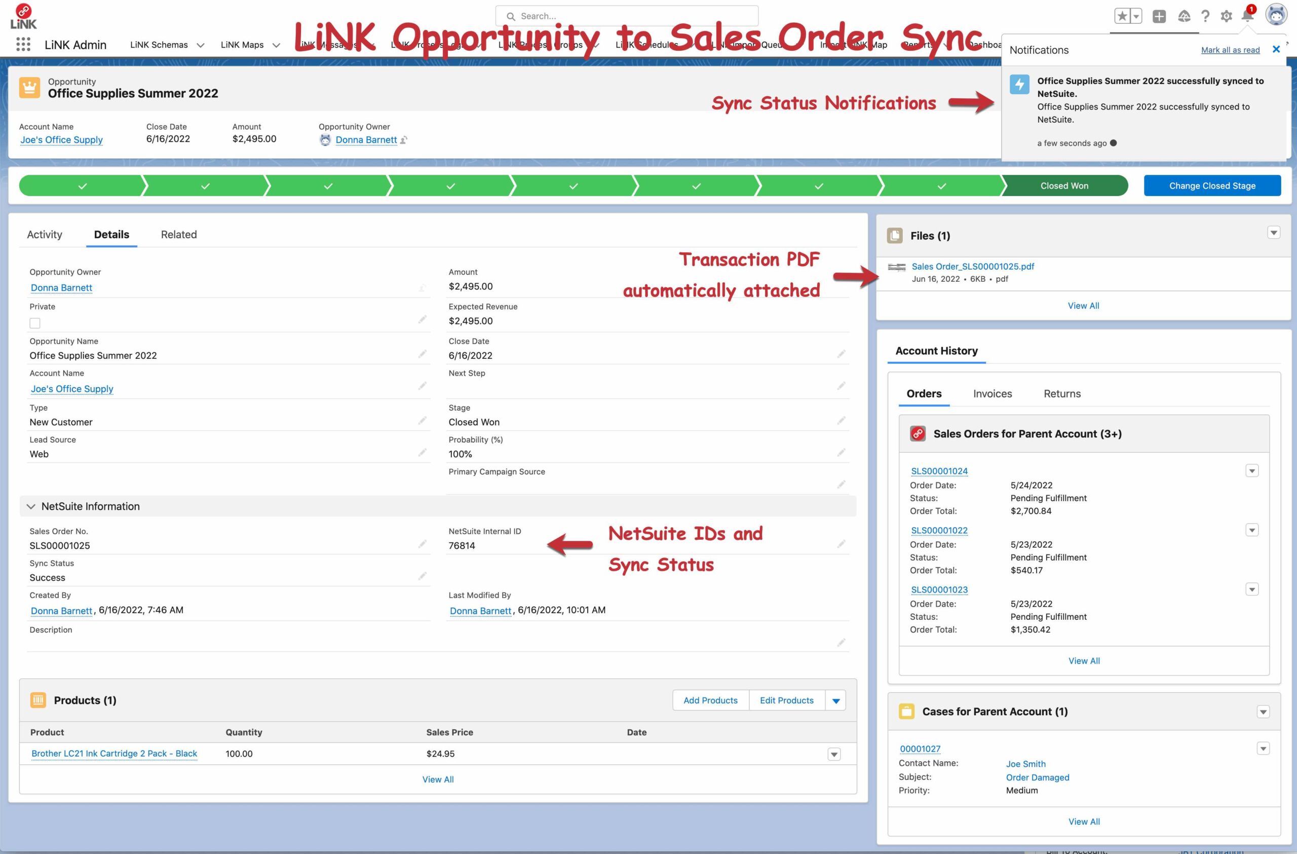 LiNK opportunity to get sales order sync through NetSuite