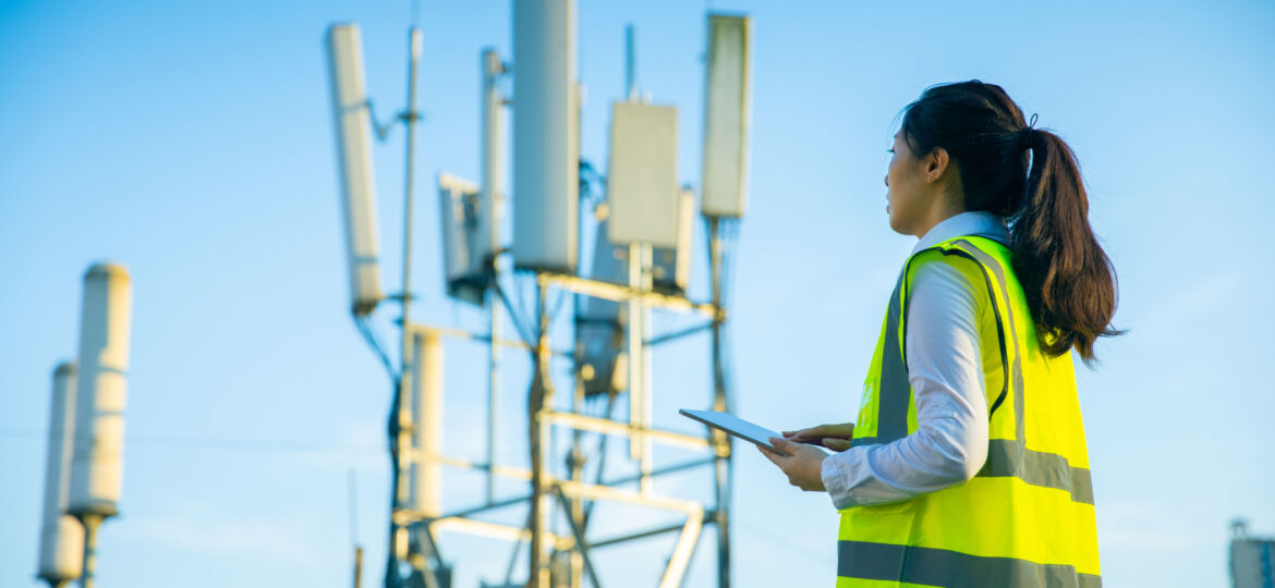 Engineer working at a telecommunications tower