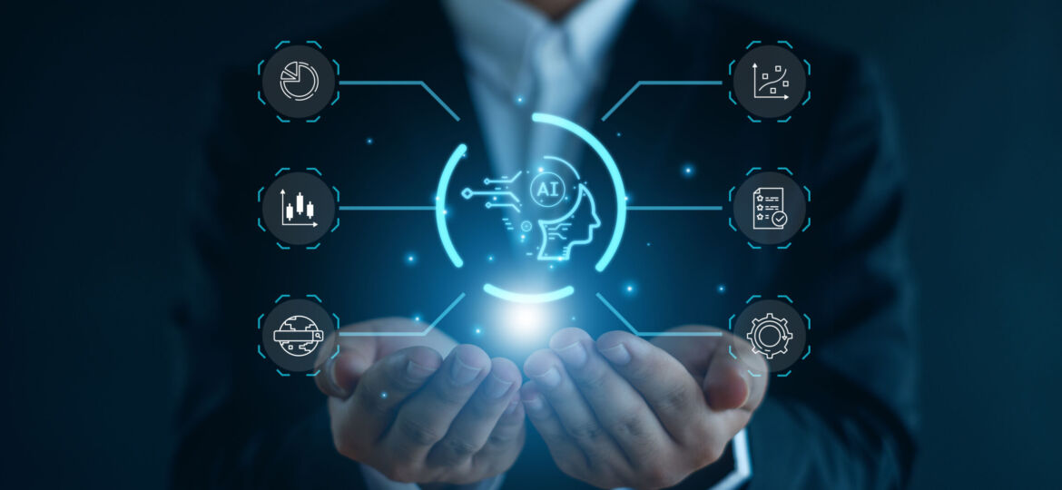 Ai technology.  AI Learning and Artificial Intelligence Concept,Using command prompt for generates something, Futuristic technology transformation.