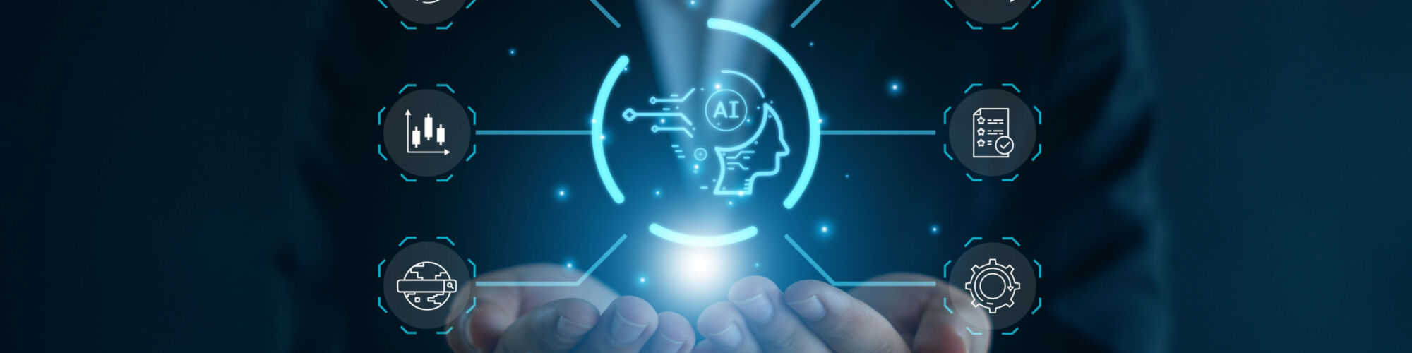 Ai technology.  AI Learning and Artificial Intelligence Concept,Using command prompt for generates something, Futuristic technology transformation.